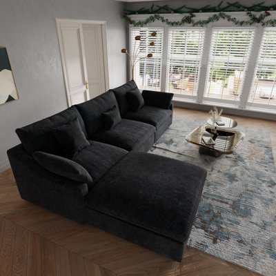 Slipcovered Upholstered Modular Sofa With Ottoman