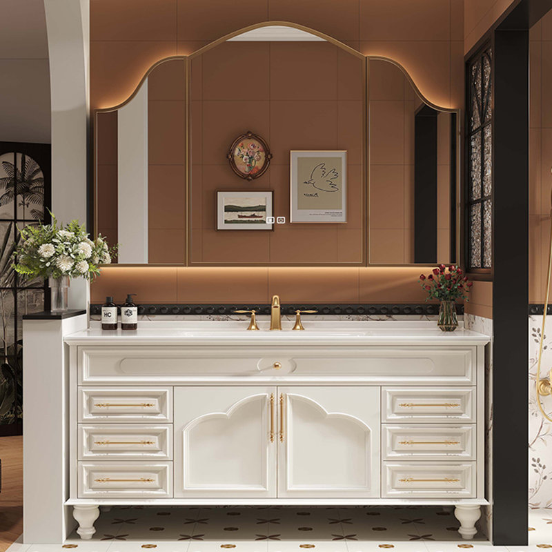 French style retro modern bathroom cabinet, White, 51"