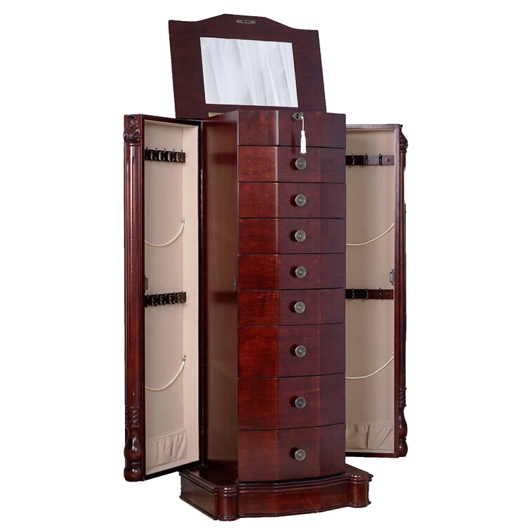 Large Wooden Jewelry Box Armoire Cabinet Earring Organizer 7 Drawers Mirror  018 - Zen Merchandiser