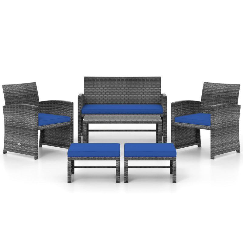Ensemble de 6 canapés modulaires pour l'extérieur, Marine, Gris