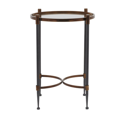 Jalapa Metal Side End Black Accent Table with Mirrored Glass Top