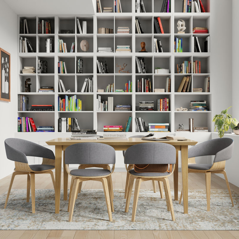 Lowell Bentwood Upholstered Dining Chair with Curved Backrest in Mid-Century Modern Style, Dark Gray