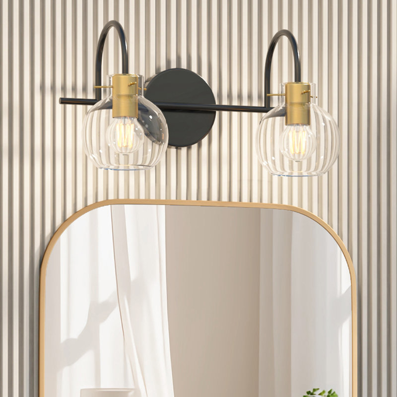 Luminaire de meuble-lavabo avec abat-jour transparent, Deux lumières, H 8,27 po x l 15,55 po x P 8,46 po