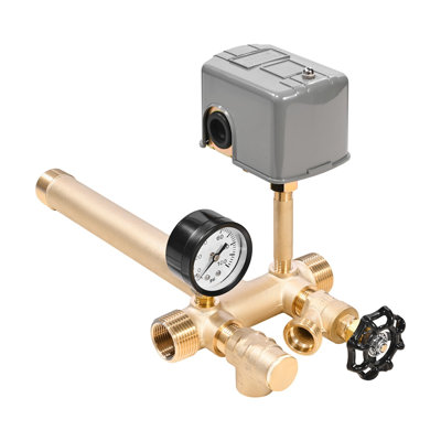 Ensemble de té de réservoir à pression de puits de 1 po x 11 po, avec interrupteur 40 / 60PSI, ensemble d'installation de réservoir sous pression en laiton pur 7 pièces pour puits d'eau, s'adapte à la plupart des réservoirs d'un diamètre allant jusqu'à 16 pouces
