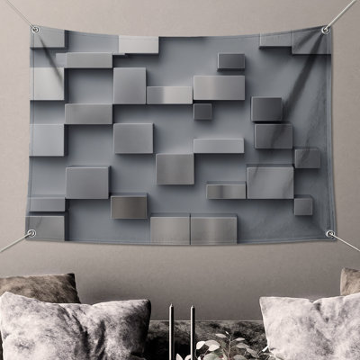 Metallic Square Tiles Wall Tapestry - Geometric Wall Decor