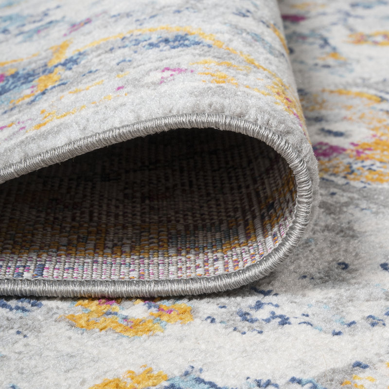 Tapis gris clair / bleu foncé / orange Lorena, Tapis de couloir 2 pi 3 po x 8 pi