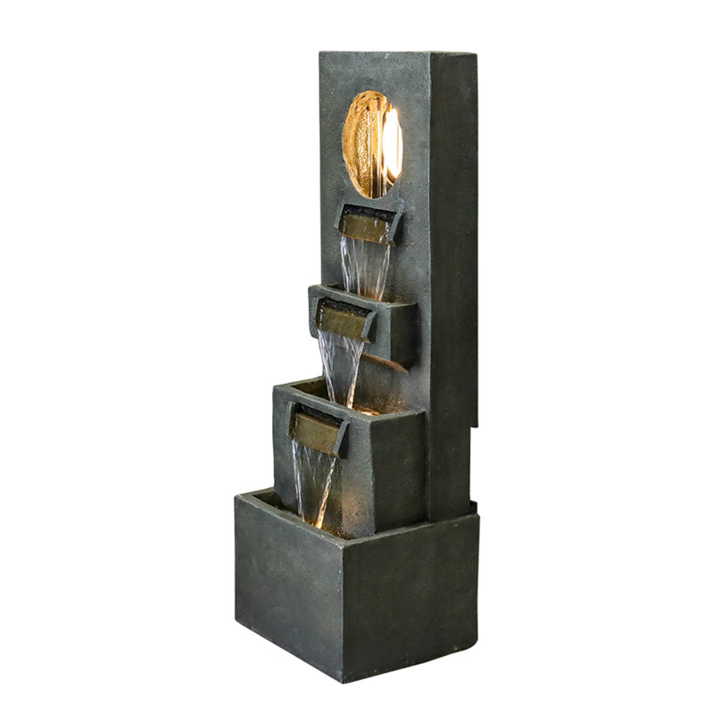 39.3"H Outdoor&Indoor Water Freestanding Fountain, Modern Cascading Garden Floor Fountains And Waterfalls With Lights For Porch, Deck, Patio, Home Décor