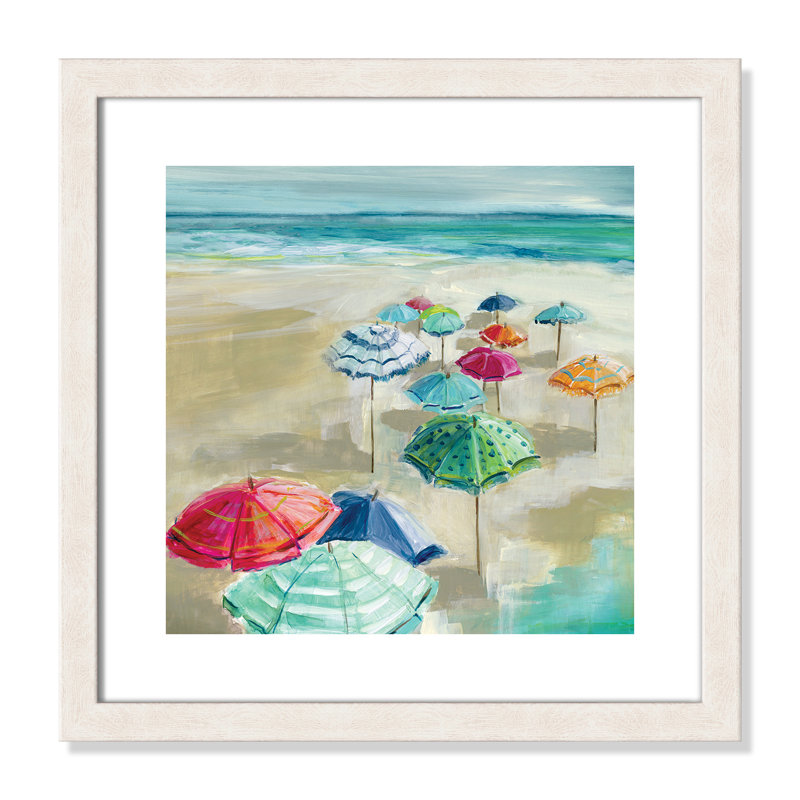 «Umbrella Beach I», reproduction encadrée, H 17,5 po x l 17,5 po x P 1,13 po