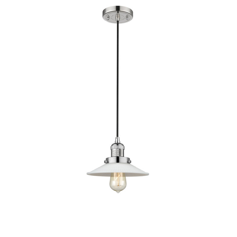 Luminaire suspendu conique 1 lumière Miramontes, Ampoule non incluse, Nickel poli, Matte White Halophane