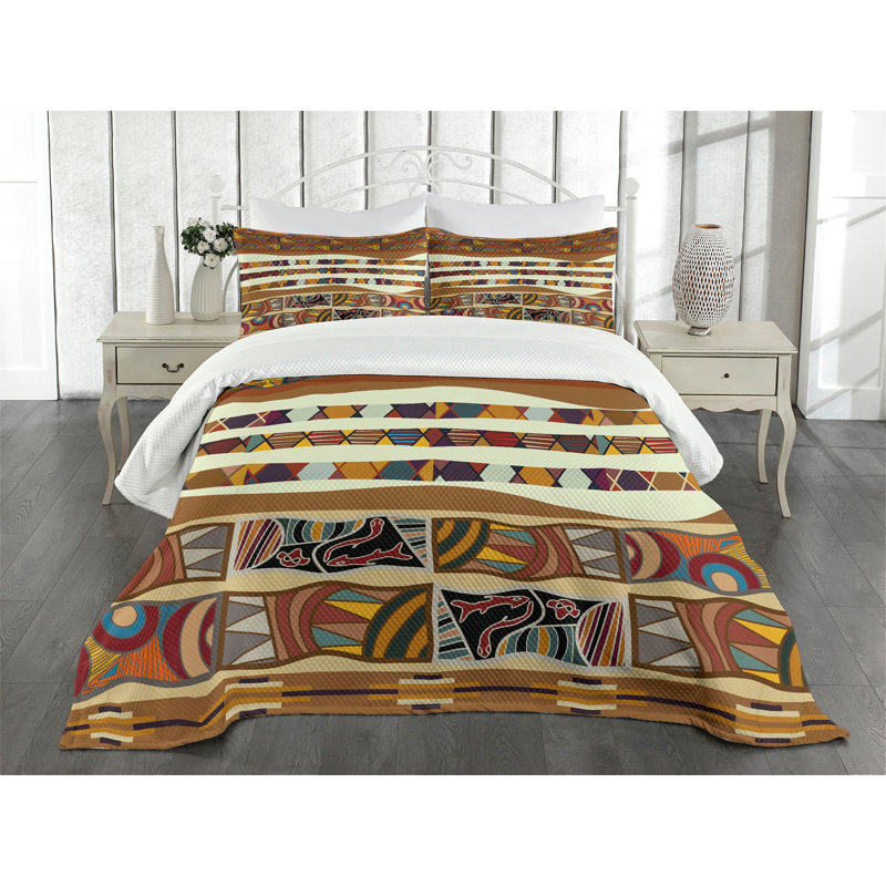 Ambesonne Tribal Bedspread Set Boho Folk Multicolor, King Bedspread + 2 Standard Shams