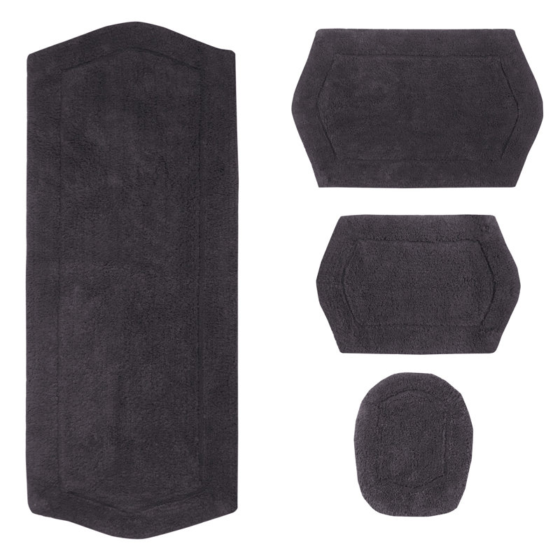 Delean 100% Cotton Bath Rug, Non-Slip, Quick Dry, Machine Washable, Absorbent - 4 Piece Set, Gray
