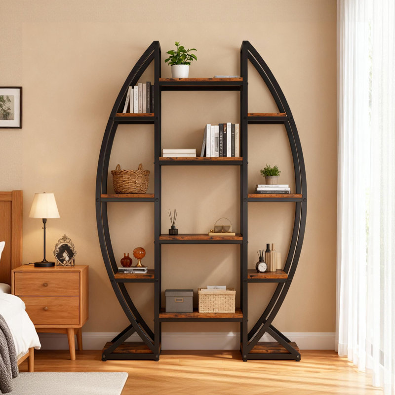 55" Industrial Bookcase with Metal Frame, Rustic Brown