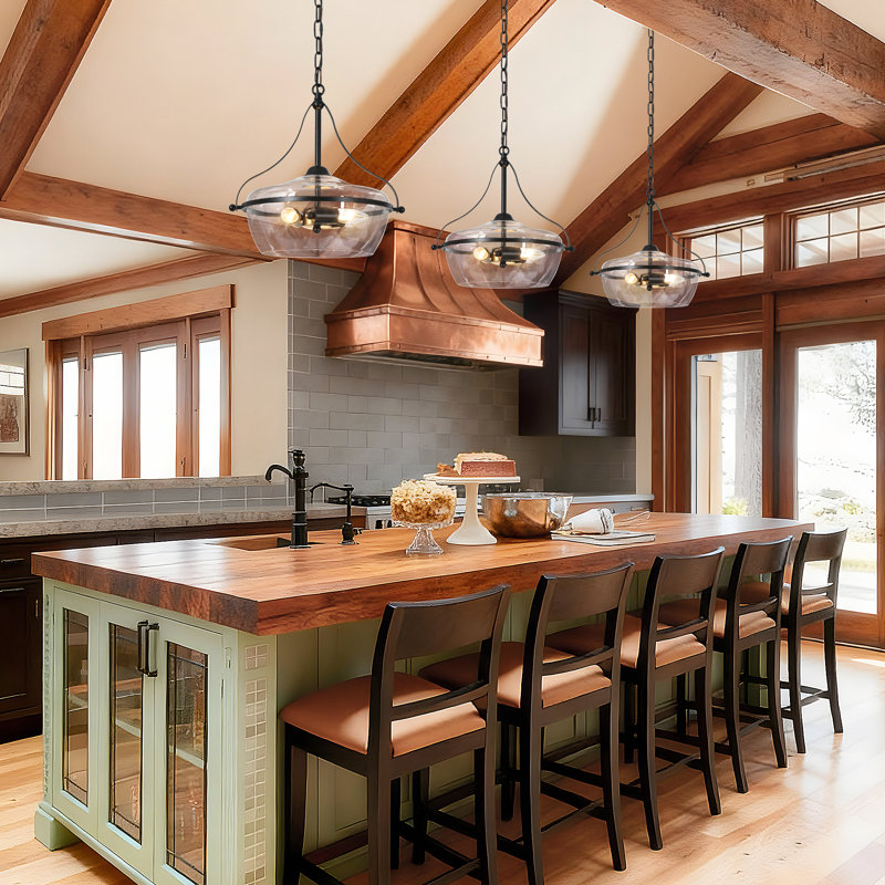 Marrina 3-Light Medium 14" Dome Kitchen Island Pendant Light, Black
