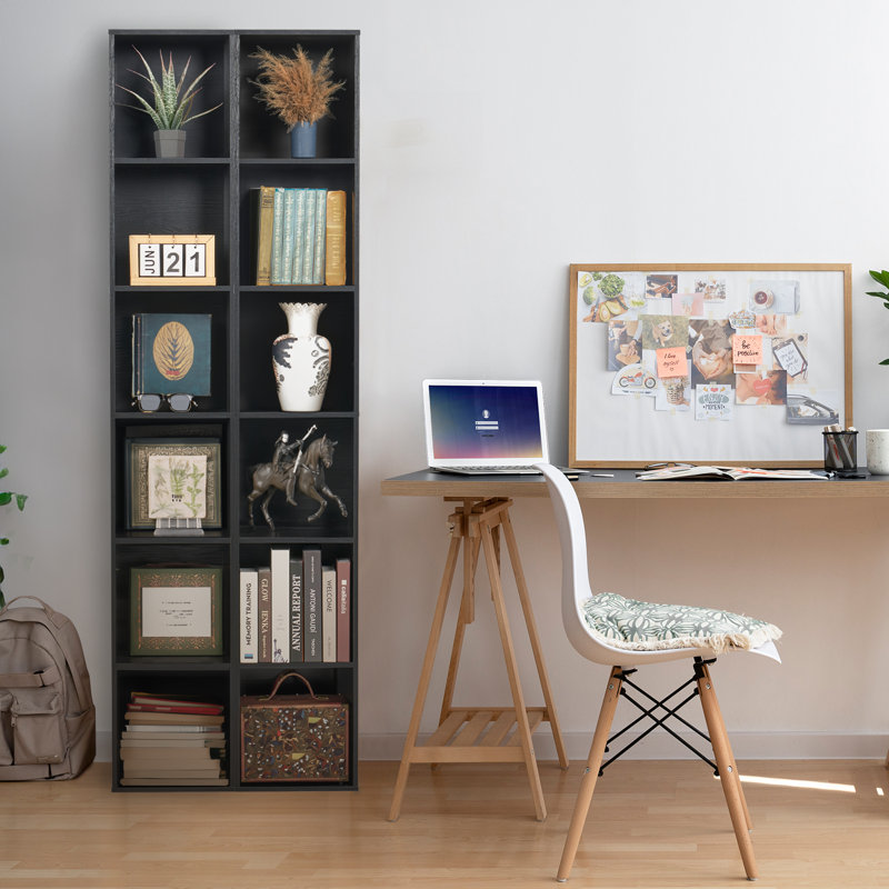 6 Tiers Narrow Corner Bookshelf, Cube Bookcase with Storage for Small Spaces, Home, Office, Black