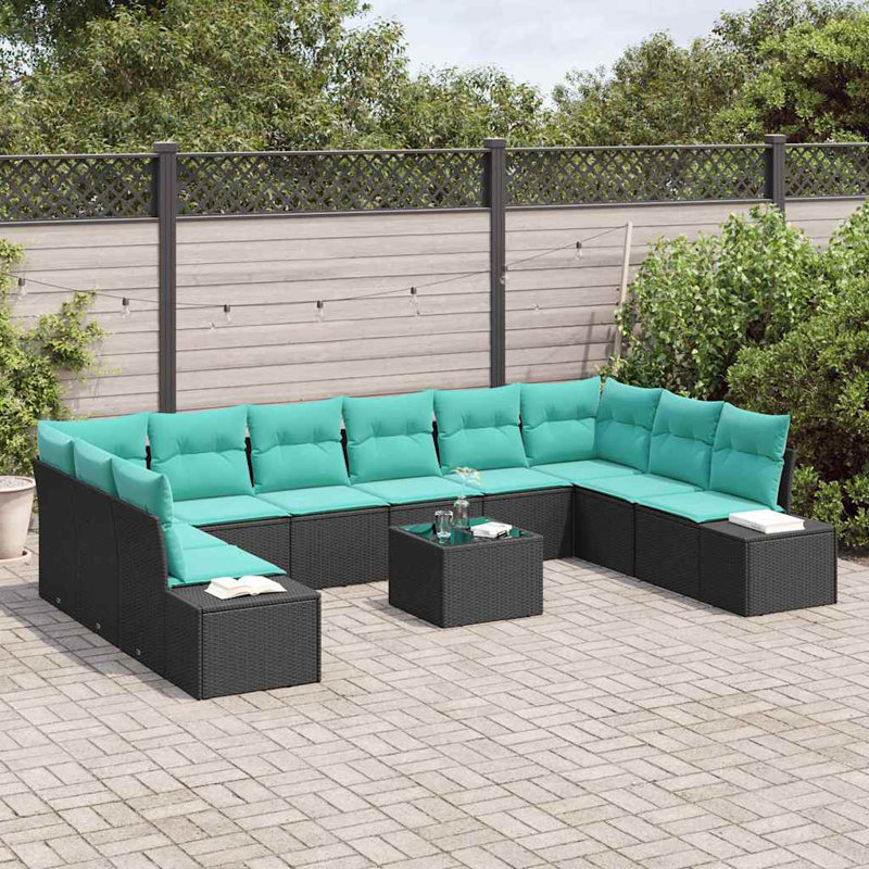 Ensemble de canapé de jardin 11 pièces noir et turquoise
