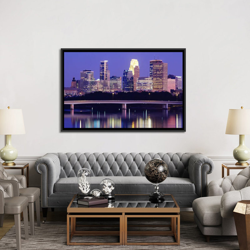 «Minneapolis, Minnesota», reproduction de photo sur toile, H 18 po x l 26 po x P 1,5 po, Toile avec cadre noir, Pas de tapis