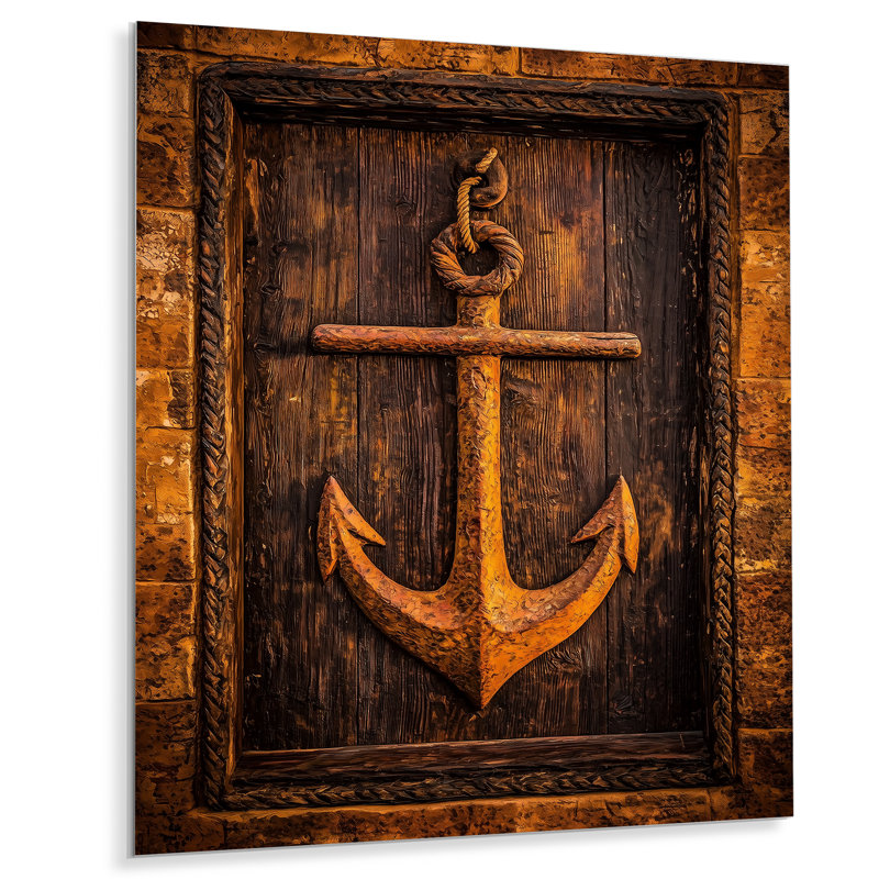 Rustique ancre corde sur la porte de pirate - décoration murale en métal côtier, impression métallique nautique