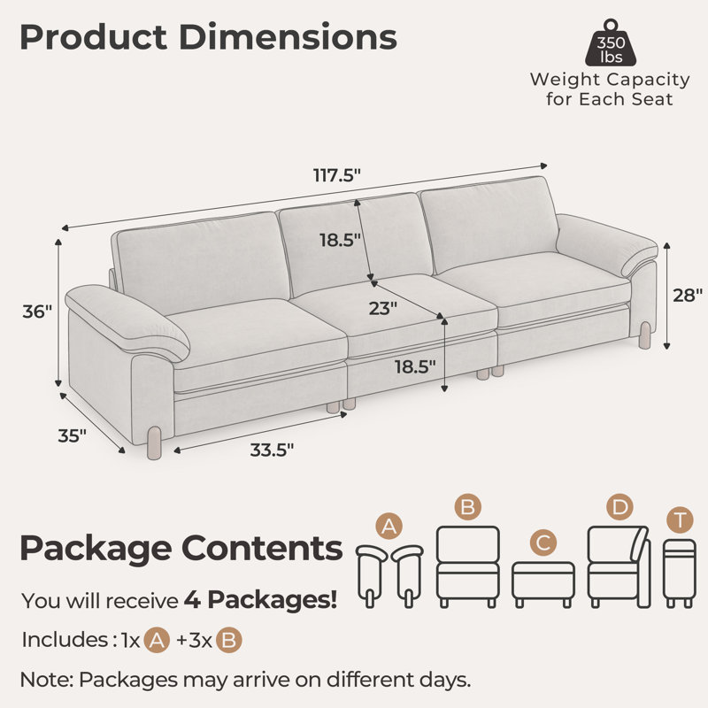 35" Extra Deep 3 Seat Sectional Sofa For Living Room, Oversized Cloud Couch With Washable Movable Covers, Chenille In Light Gray
