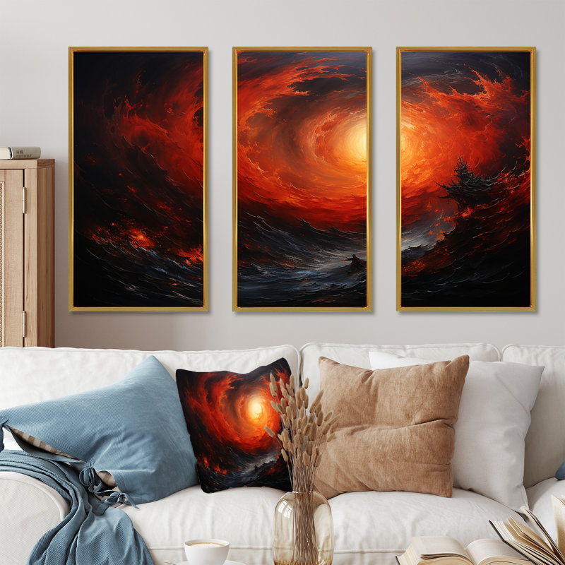 Infernal Inflection Spiral I - Abstract Spirals, ensemble d'art sur toile, Cadre flottant doré, H 40 po x l 60 po x P 1 po