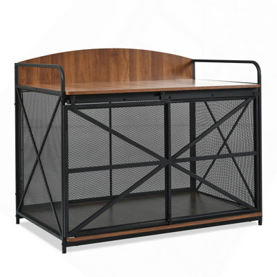 42.8" Heavy Duty Large Dog Crate Furniture For Large Medium Dog, Farmhouse Wooden Dog Kennel Indoor End Table, Decorative Pet House For Large Dogs, Gr