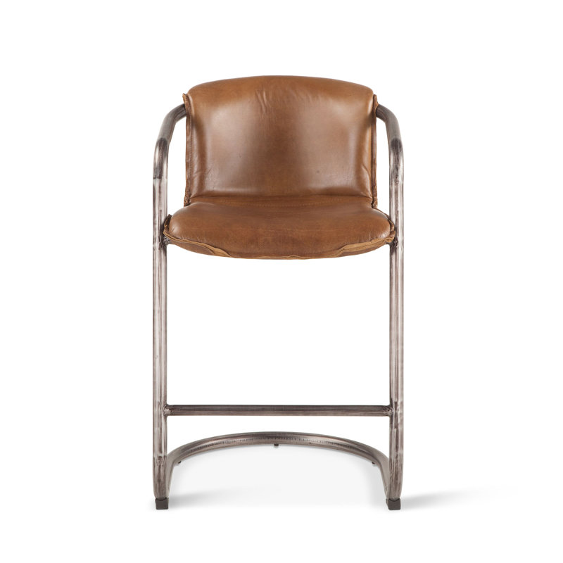 Chiavari Distressed Leather Bar Stool, Counter Stool (26" Seat Height), Chestnut Leather/ Brushed Nickel Frame