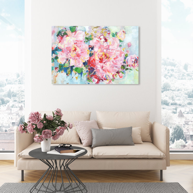 «Pretty Spring Abstract Flowers Modern Pink», cadre photo, Toile tendue, H 30 po x l 45 po x P 1,5 po