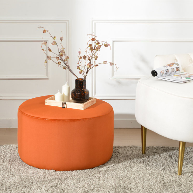 Brichelle 24'' Wide Modern Round Upholstered Ottoman, Orange Velvet