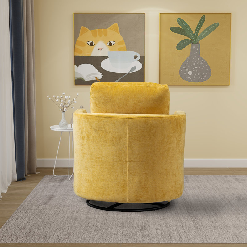 32"W Slipcovered Upholstered Swivel Barrel Chair, Mustard Chenille