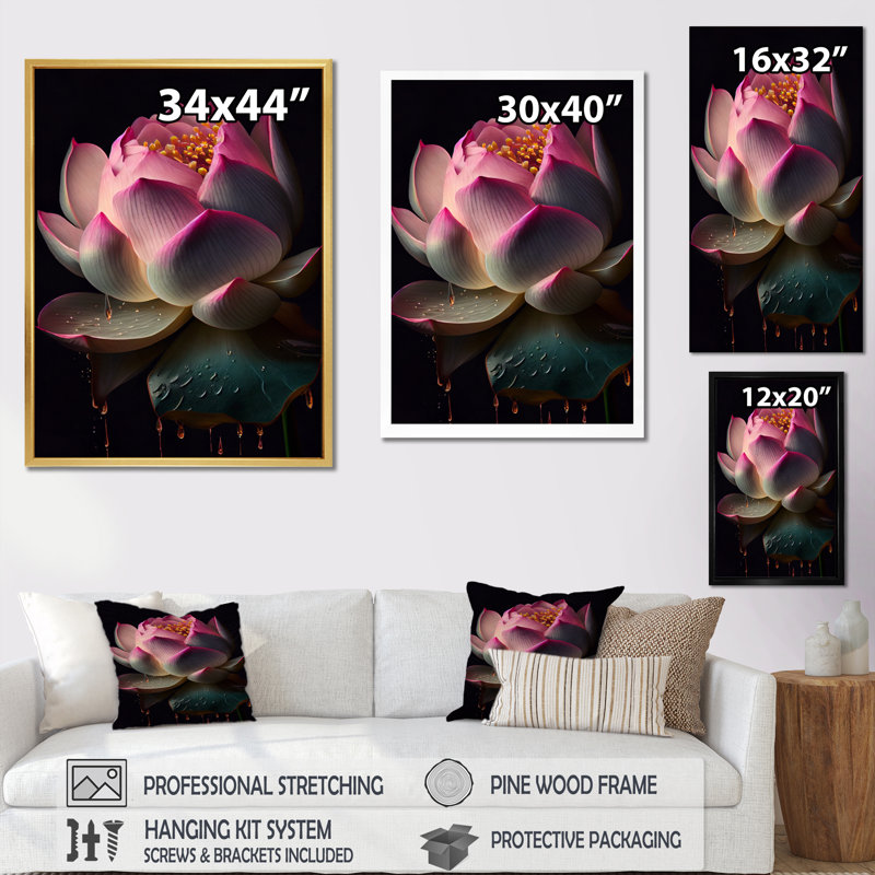 «Beautiful Blossoming Pink I» sur toile, Cadre simple argenté, H 44 po x l 34 po x P 1,5 po