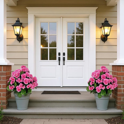 Ensemble de 2 fleurs en soie artificielle avec piquet de jardin, fleurs artificielles avec piquet de terre, plantes de balcon pour la maison, le jardin, le balcon, la décoration extérieure