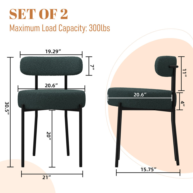 Chaises d'appoint rembourrées avec structure en fer, Vert foncé