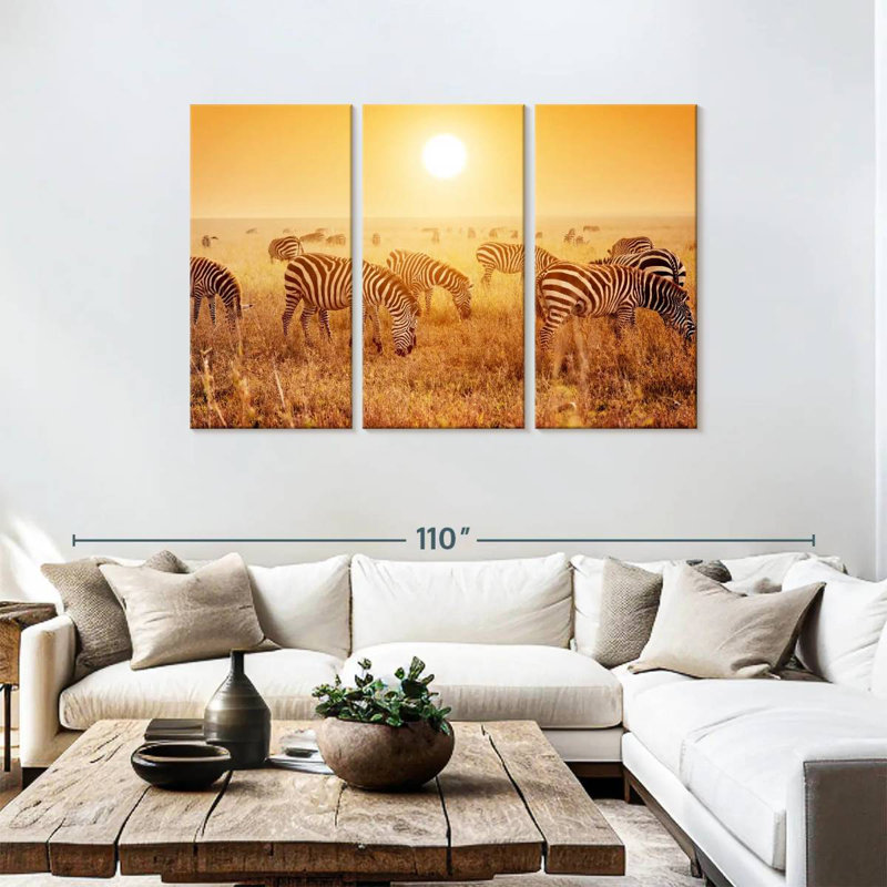 Brampt Zebra Herd Sunset, 48" H x 74" W
