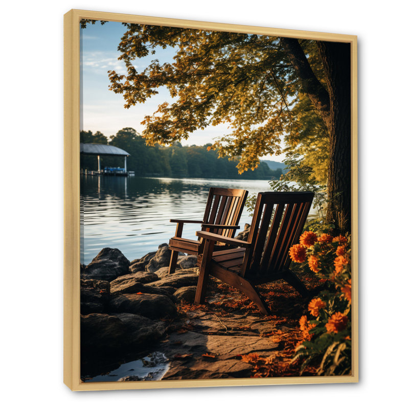 Waterfront Benchs I - reproduction sur toile, H 44 po x l 34 po x P 1,5 po, Cadre naturel flottant