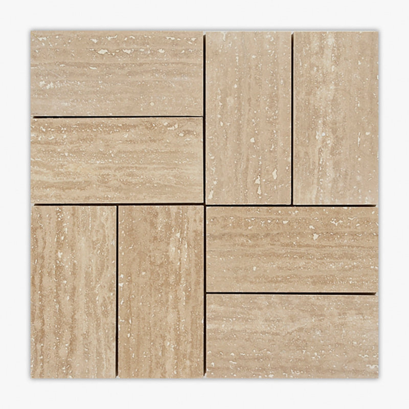 Ivory Honed Florence Travertine Mosaic, Beige