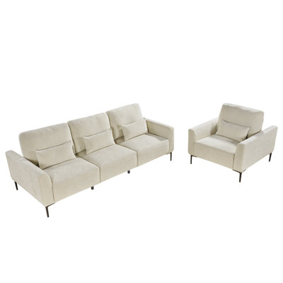 Living Room Sofa Set With Adjustable Backrest,3 Seater Sofa Couch And Accent Chair