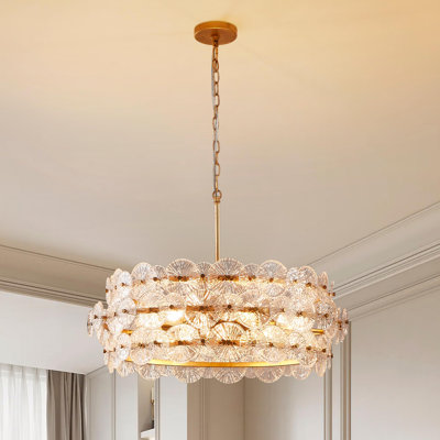 Harlune 6 - Light Gold Drum Glass Chandelier