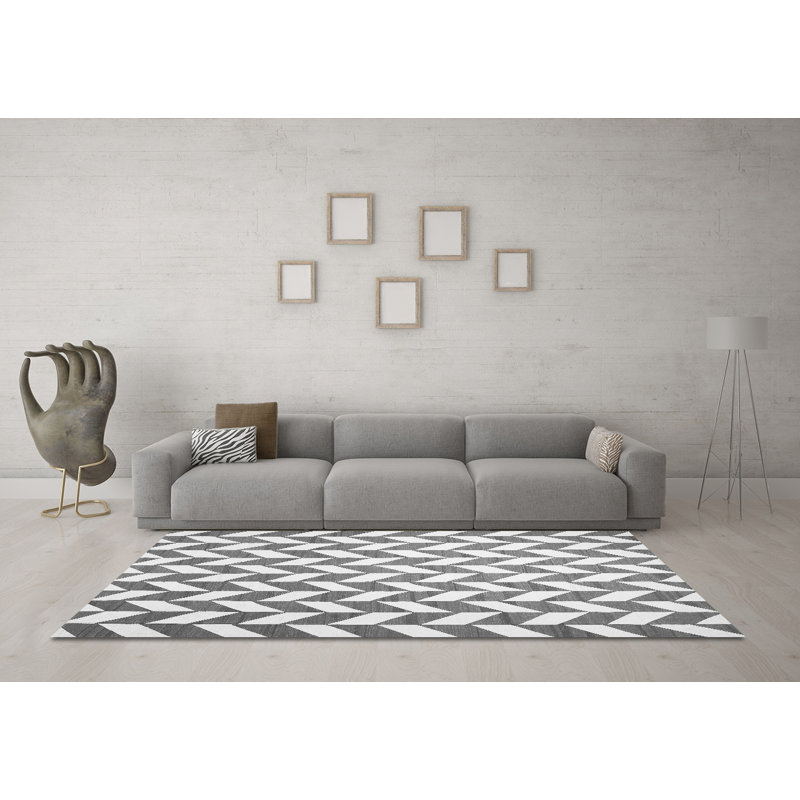 Tapis gris contemporain lavable à la machine 548, Carré 8 pi