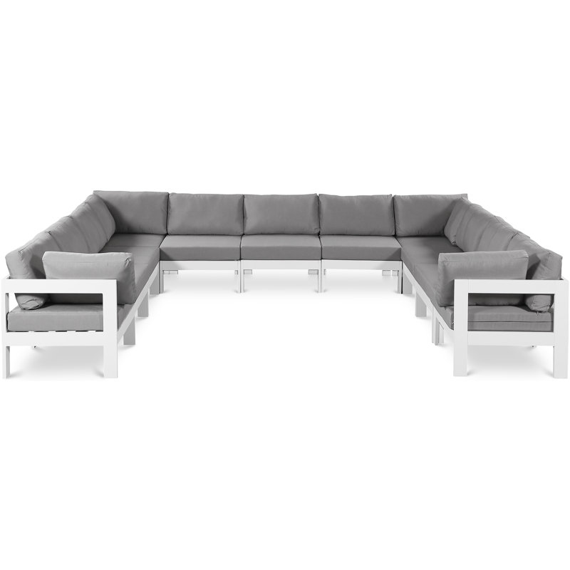 Canapé modulaire d'extérieur en forme de U avec coussins 150 po Layelle, Gris, Blanc