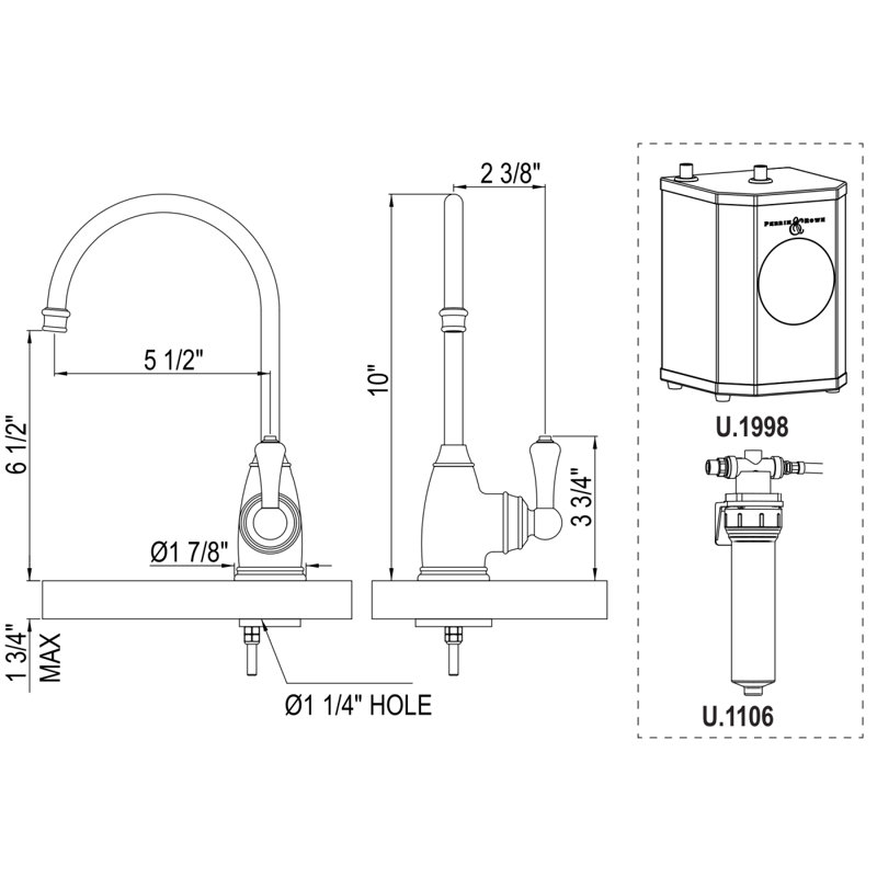 Georgian Era Hot Water Dispenser, Tank And Filter Kit, Polished Nickel