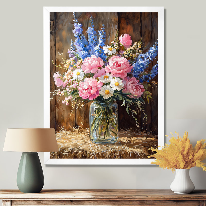 Glenaire - reproduction d'art sur toile florale, H 32 po x l 16 po, Picture Framed, Blanc