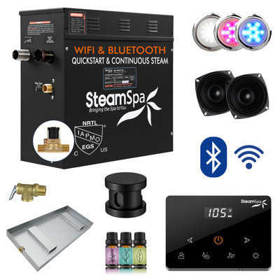 Black Series 6KW Steam Bath Generator With Fully Wireless Remote, BLUETOOTH, WIFI, And Auto Drain In Matte Black