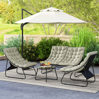 Outsunny 4 Seater Garden Furniture Set with Loveseat Sofa Chairs Light Grey