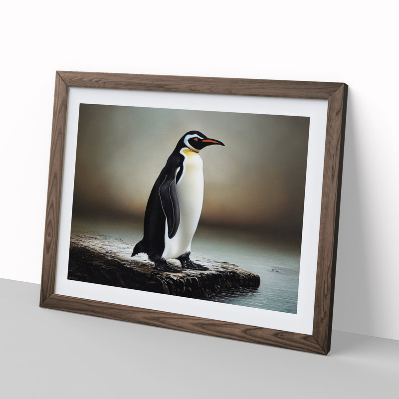 Lone Penguin - Single Picture Frame Print, 34cm H x 46cm W, Brown