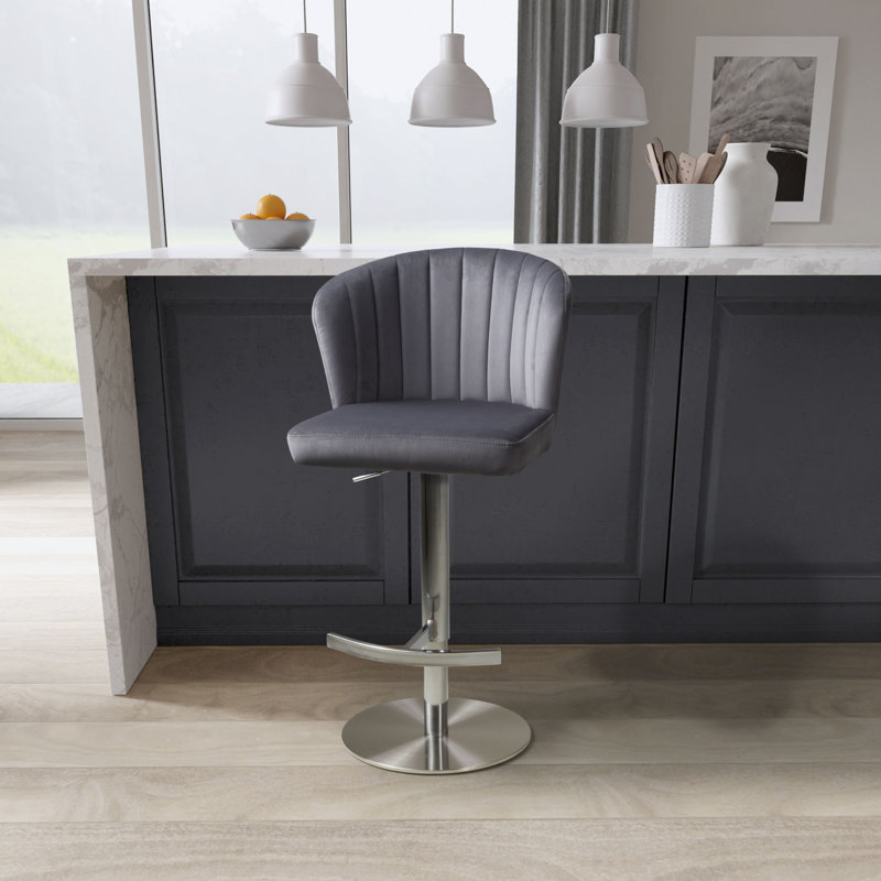 Aymar Upholstered Adjustable Height Counter Stool with Metal Frame, Grey