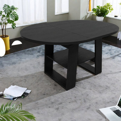 Tables de salle à manger extensibles (table seulement, sans chaises, avec plateau et pieds), grain de bois noir, cuisine moderne