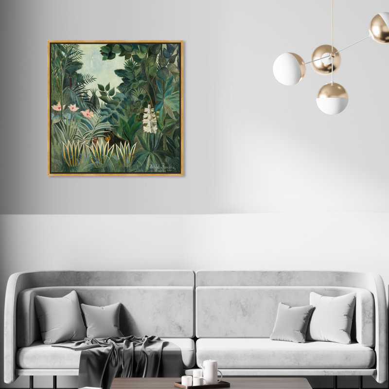 La jungle équatoriale par Rousseau - Peinture sur toile, H 30 po x l 30 po, Cadre doré