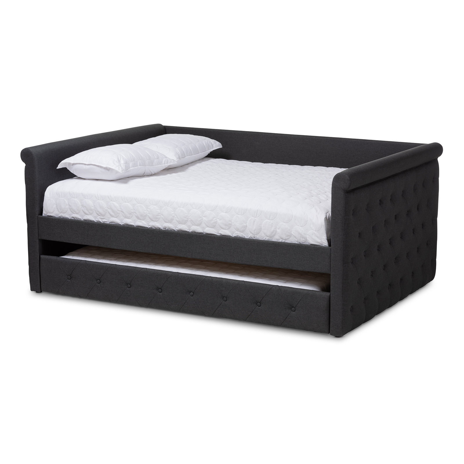 Samitha Upholstered Daybed with Trundle, Full, Dark Gray