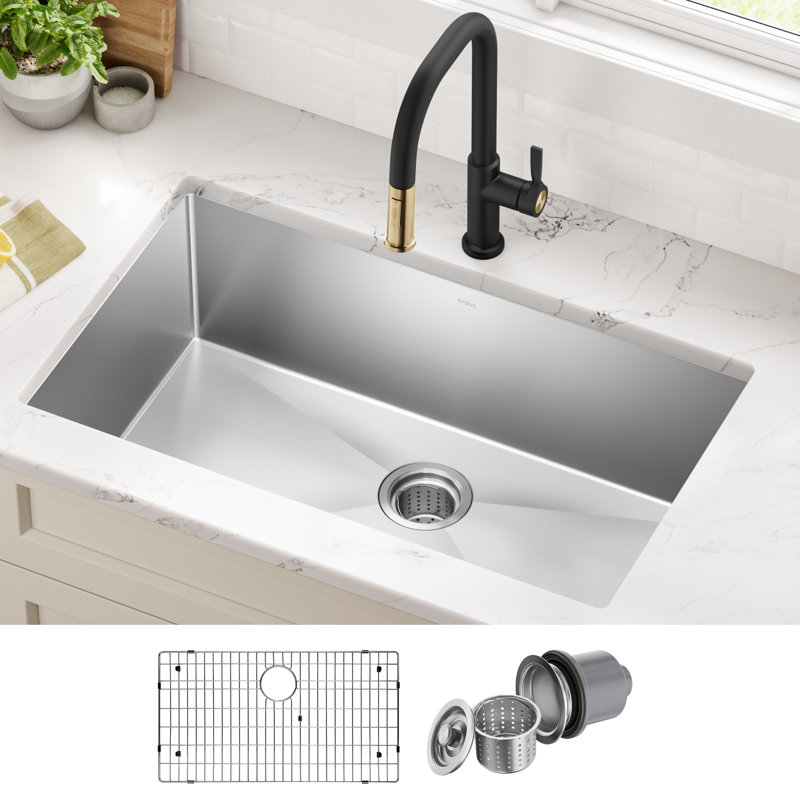 KRAUS Standart PRO™ Undermount 16 Gauge Stainless Steel Kitchen Sink, 10" H x 18" W x 32" L