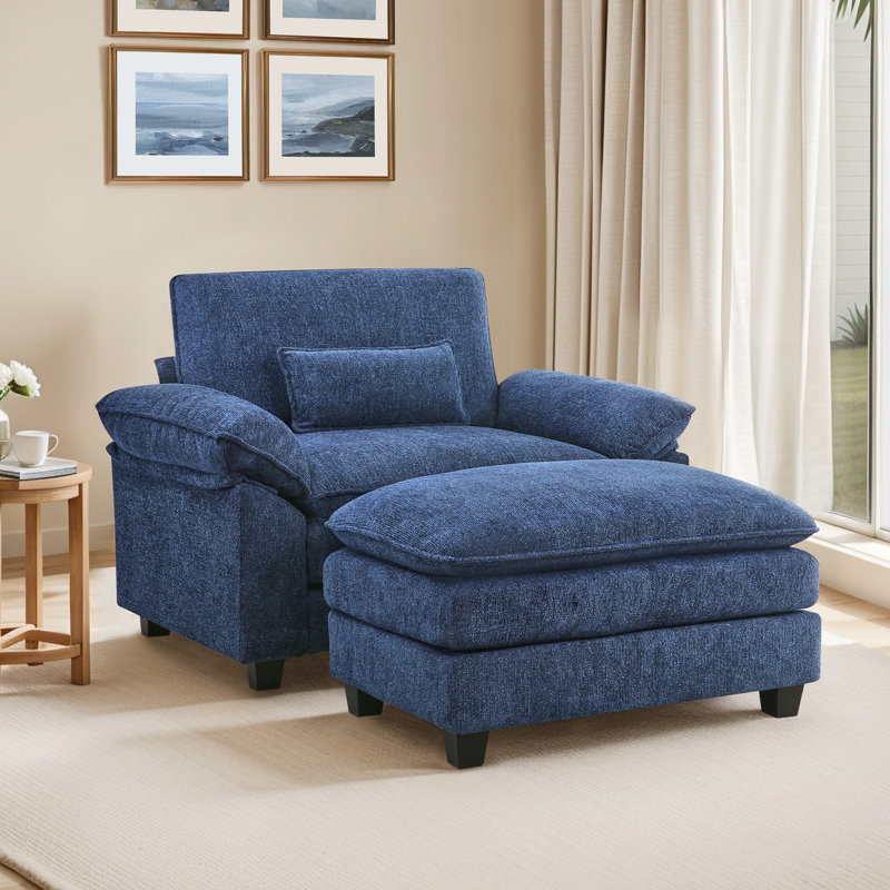 Upholstered Extra Wide Accent Chair, Dark Blue