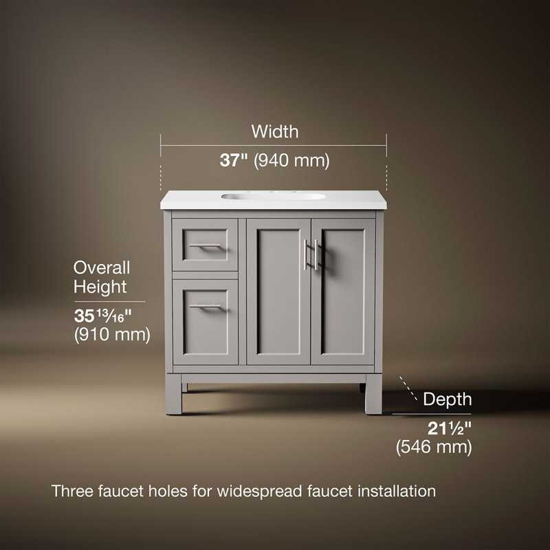 Quo 47'' Wall Mounted Single Bathroom Vanity with Solid Wood Top, Mohair Gray